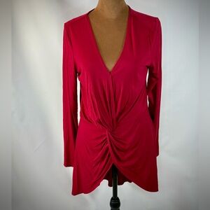 Boston Proper Burgundy Red Longsleeve Wrap Twist‎ Open Tunic Blouse